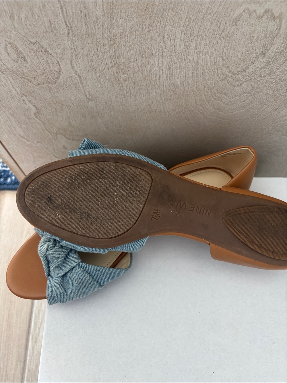 Nine West Tan Flats with Denim Bow Accent - Picture 3 of 6